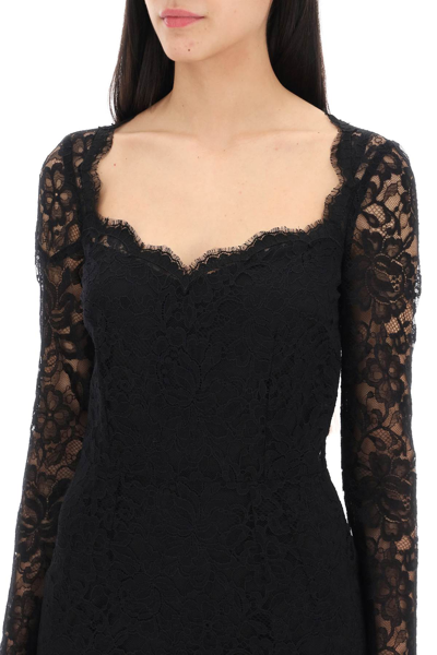 Shop Dolce & Gabbana Midi Dress In Floral Chantilly Lace In Nero (black)