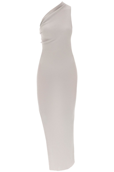 Shop Rick Owens Knitted One-shoulder Dress In Pearl (grey)