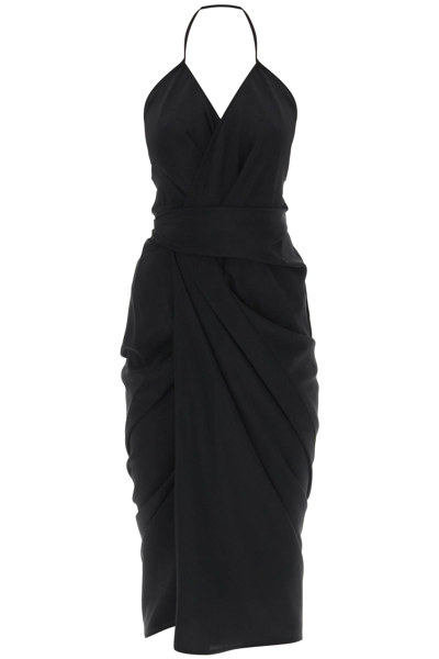 Shop Rick Owens Midi Wrap Dress In Black (black)