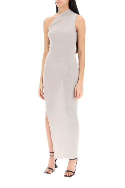Shop Rick Owens Knitted One-shoulder Dress In Pearl (grey)