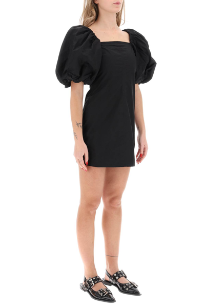 Shop Ganni Mini Dress With Balloon Sleeves In Black (black)