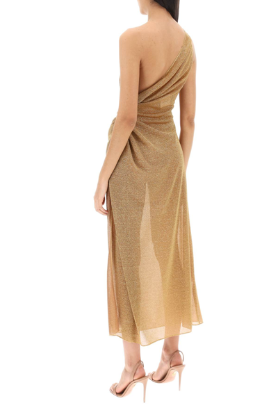 Shop Oseree One-shoulder Dress In Lurex Knit In Toffee (gold)