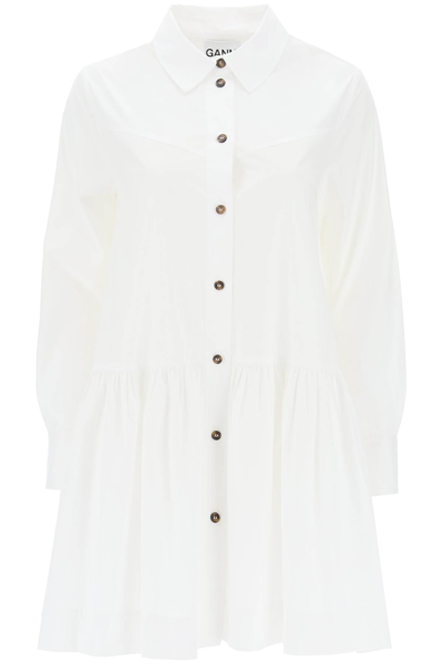 Shop Ganni Mini Shirt Dress In Bright White (white)