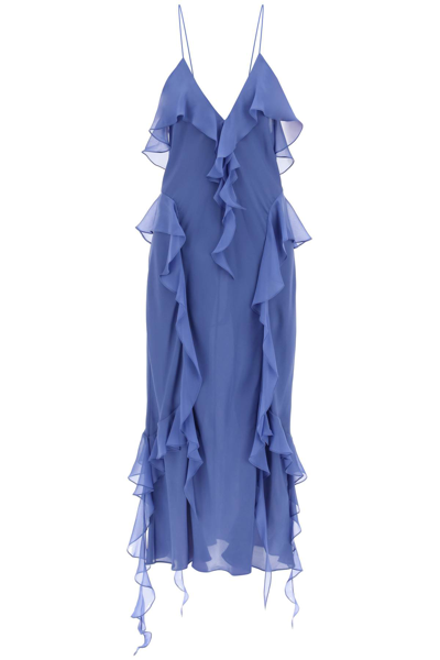 Shop Khaite Pim Ruffled Dress In Blue Iris (blue)