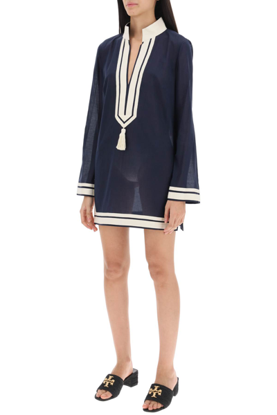 Shop Tory Burch Tory Cotton Mini Tunic Dress In Navy (blue)