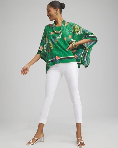 Shop Chico's Floral Poncho In Verdant Green Size Small/medium |