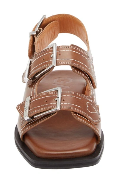 Shop Ganni Embroidered Strappy Sandal In Tigers Eye