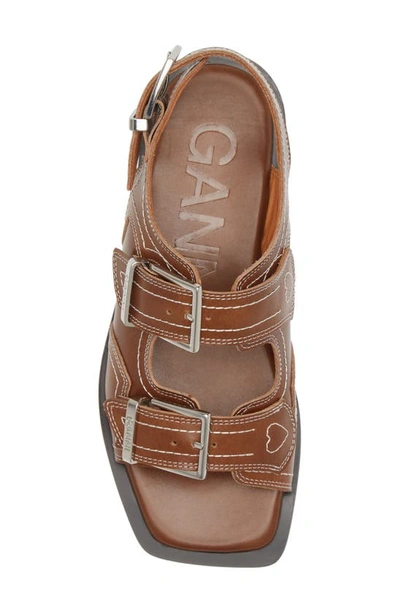 Shop Ganni Embroidered Strappy Sandal In Tigers Eye