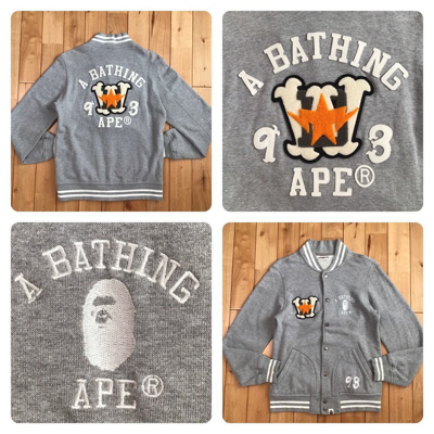 Pre-owned Bape Sta Logo Patch Sweat Varsity Jacket A Bathing Ape Star In Grey