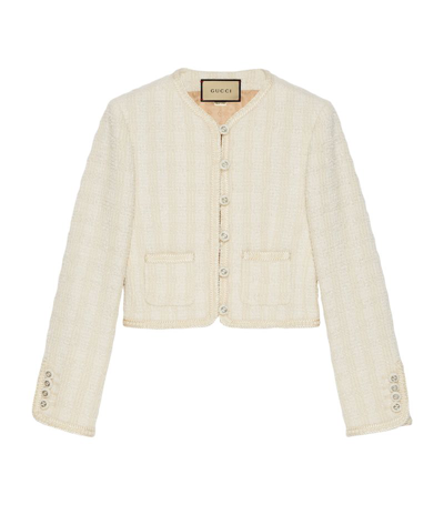 Shop Gucci Tweed Cropped Jacket In Neutrals