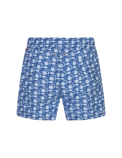 Shop Kiton Swim Shorts With Fish Pattern In Blue