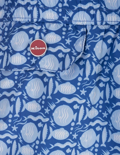 Shop Kiton Swim Shorts With Fish Pattern In Blue