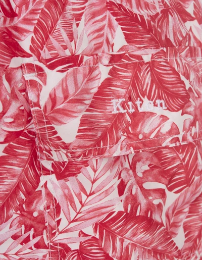 Shop Kiton White Swim Shorts With Foliage Print In Pink