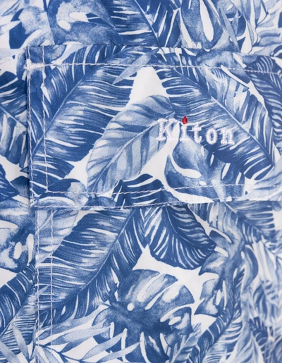 Shop Kiton White Swim Shorts With Foliage Print In Blue