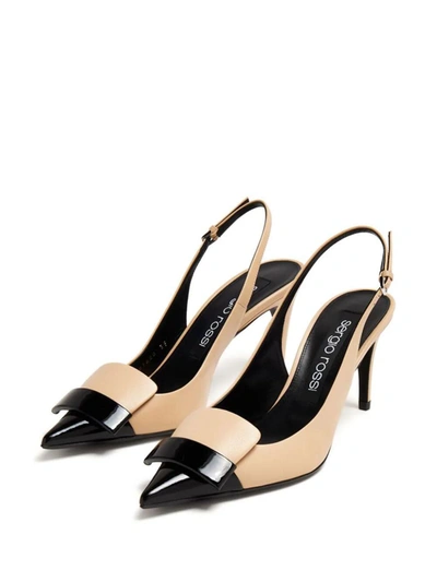 Shop Sergio Rossi Patent Leather Toe Slingback Shoes In Brown