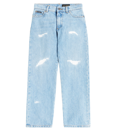 Shop Dolce & Gabbana Distressed Straight Jeans In Blue