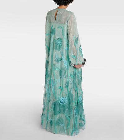 Shop Costarellos Yesenia Embroidered Tulle Gown In Blue