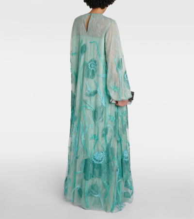 Costarellos Yesenia Embroidered Tulle Gown In Blue
