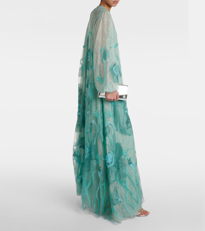 Costarellos Yesenia Embroidered Tulle Gown In Blue