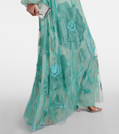 Costarellos Yesenia Embroidered Tulle Gown In Blue