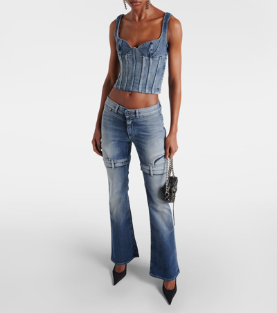 Off-white Blue Bustier Denim Tank Top In Blue