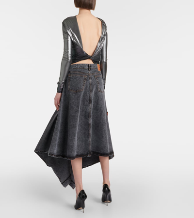 Shop Y/project Evergreen Denim Midi Skirt In Evergreen Vintage Black
