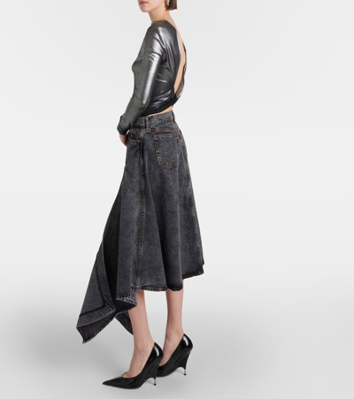 Shop Y/project Evergreen Denim Midi Skirt In Evergreen Vintage Black