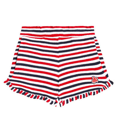 Shop Vilebrequin Gimy Striped Ruffled Cotton Shorts In Blanc Marine / Rouge