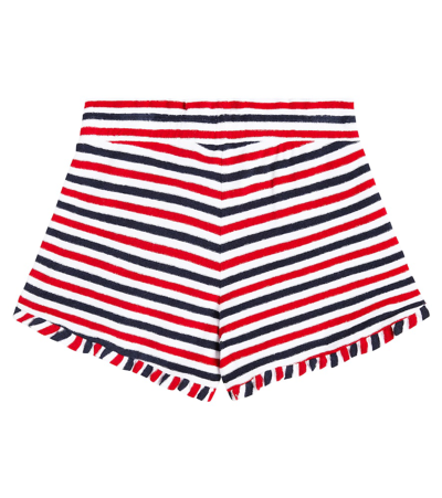 Shop Vilebrequin Gimy Striped Ruffled Cotton Shorts In Blanc Marine / Rouge