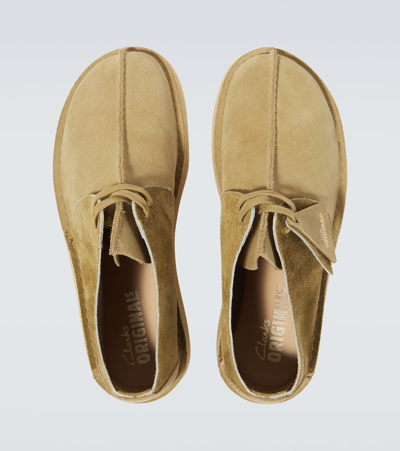 Shop Clarks Originals Desert Trek Suede Desert Boots In Dark Olive Combi