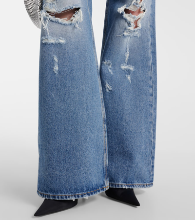 Rabanne Distressed High-rise Wide-leg Jeans In Denim Blue
