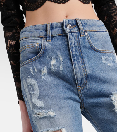 Rabanne Distressed High-rise Wide-leg Jeans In Denim Blue