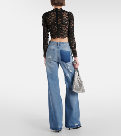 Rabanne Distressed High-rise Wide-leg Jeans In Denim Blue
