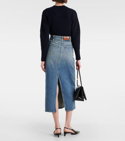 Shop Altuzarra High-rise Denim Midi Skirt In Washed Indigo