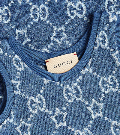Shop Gucci Baby Gg Cotton-blend Terry Playsuit In Avio/mc