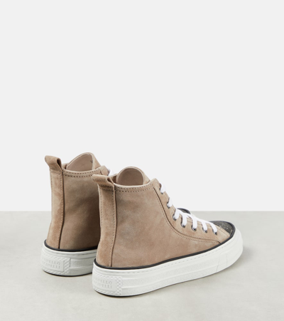 Brunello Cucinelli Monili-embellished High-top Suede Sneakers In Brown Rosato