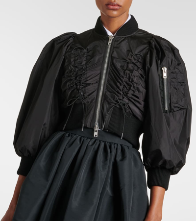 Shop Simone Rocha Cropped Ruched Bomber Jacket In Black