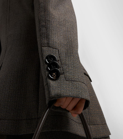 Bottega Veneta Houndstooth Wool Jacket In Brown/blue/yellow