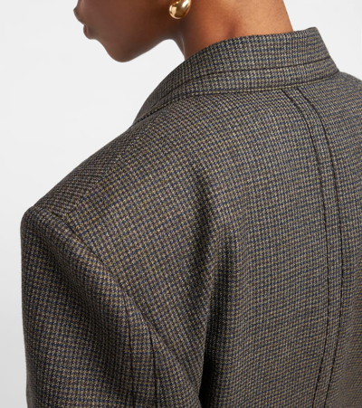 Bottega Veneta Houndstooth Wool Jacket In Brown/blue/yellow