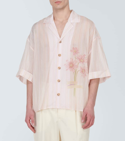 大廓形棉质花卉保龄球衬衫