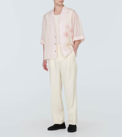 Shop King & Tuckfield Floral Oversized Cotton Bowling Shirt In Pale Blush Poppies