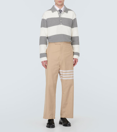 Shop Thom Browne Striped Cotton Piqué Polo Sweater In Lt Grey