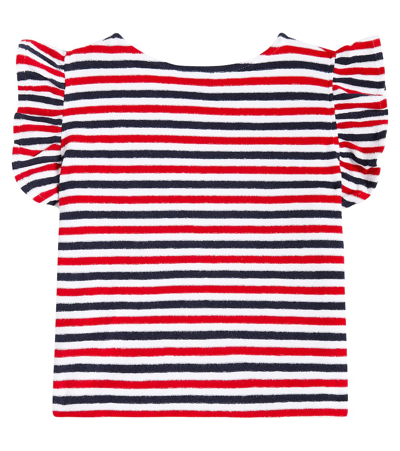 Shop Vilebrequin Genny Striped Ruffled Cotton Top In Blanc Marine / Rouge