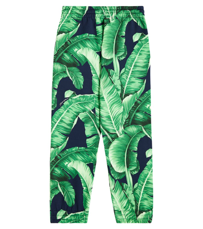 Dolce & Gabbana Printed Cotton Jersey Sweatpants In Banano F.blu