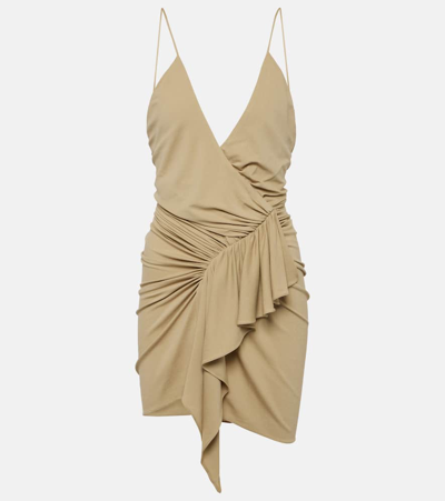 Shop Alexandre Vauthier Draped Ruffled Wrap Dress In Sand