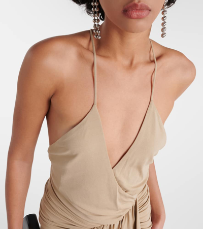 Shop Alexandre Vauthier Draped Ruffled Wrap Dress In Sand