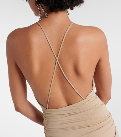 Alexandre Vauthier Draped Ruffled Wrap Dress In Sand