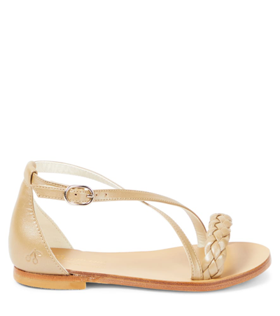 Shop Bonpoint Celi Braided Leather Sandals In Gold