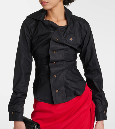 Shop Vivienne Westwood Gathered Cotton Poplin Shirt In Black