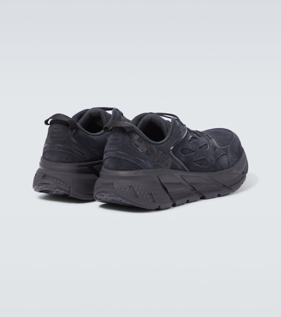 Shop Hoka One One Clifton L Suede Sneakers In Black / Black